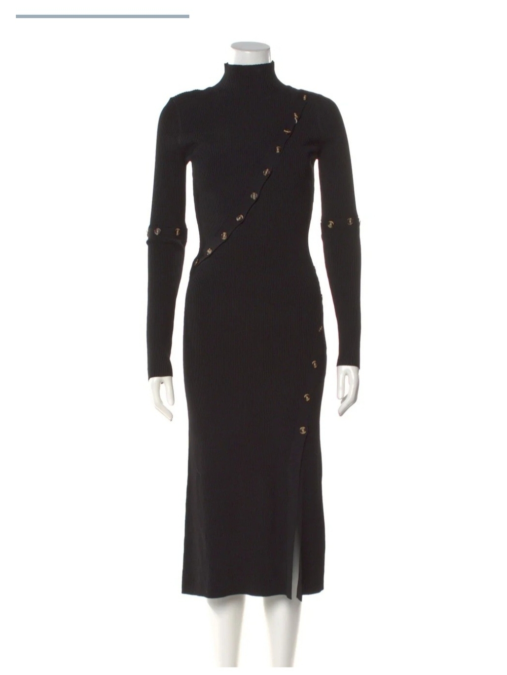 NWOT Nicholas Black Long-Sleeve Rib Knit Midi Dress with Decorative Buttons